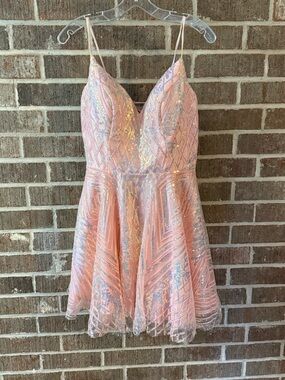 Women's Pink Sequin Midi Dress with V-Neck